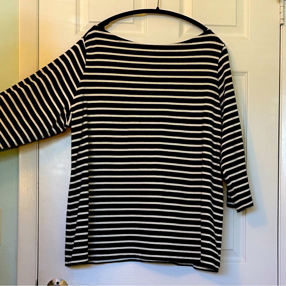 LandsEnd navy & white striped long sleeve shirt